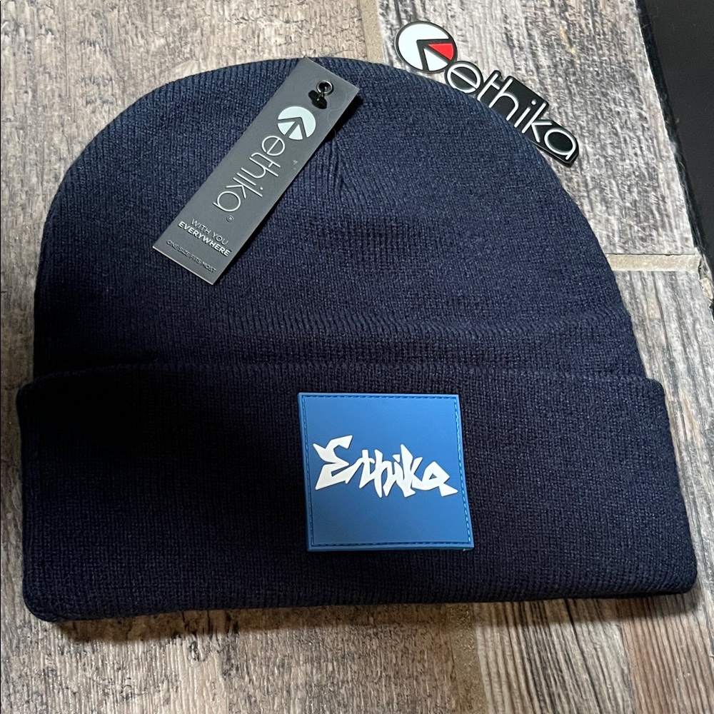 ethika Navy Blue Knit Beanie with Blue Logo Patch